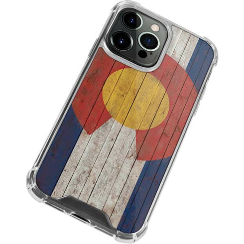 Colorado Flag Dark Wood iPhone 14 Pro Clear Case